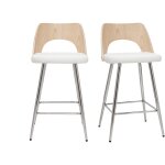Miliboo - tabourets de bar design bois et blanc h66. 5 (lot de 2) falcom