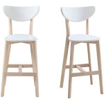 Tabourets de bar scandinaves blanc et bois h65 cm (lot de 2) leena
