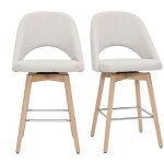 Miliboo - tabourets de bar scandinaves tissu effet velours textur� beige et h�v�a massif 65 cm (lot de ...