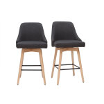 Miliboo - tabourets de bar scandinaves pivotants 360 en tissu gris fonc et bois htre massif h65 cm ...