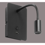 Millumine - applique t�te de lit noire flexible focus avec port usb