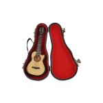 Mini miniature wooden wood acoustic guitar musical instrument home collection with case for home (1 pcs, ...