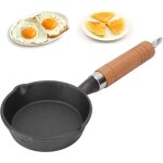 Mini po�le en fonte, petite po�le en fonte pr� - aromatis�e avec manche en bois pour la cuisine int�rieure ...