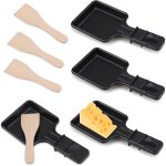 Mini polons raclette 4 personnes, revtement antiadhsif, pelle bois, fromage fondu ?ufs convivialit ...