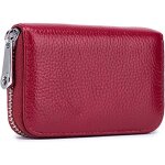 Mini portefeuille zipp� en cuir v�ritable pour femme (vin rouge)