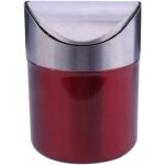 Mini poubelle de table en acier inoxydable avec couvercle basculant (rouge) -