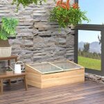 Mini serre de jardin en bois avec plaque polycarbonate, toit inclin�, a�ration, 100 x 50 x 35 cm, naturel ...