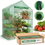 Mini serre de jardin maisonnette avec structure en m�tal et b�che en pe avec �tag�res 1 porte verte 143x73x195 ...