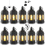 Mini lanterne led exterieur - lot de 10 lanterne bougie noir decorative bougeoir pour halloween, ramadan, ...