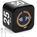 Minuteur rotatif pomodoro usb - c rechargeable, options 5 / 10 / 25 / 50 min + personnalis�, mode muet ...