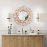 Miroir boh�me rond 40 cm avec cadre en bois rotin - miroir mural d�coratif pour couloir et chambre d'enfant ...