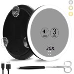 Miroir grossissant 30x avec lumire, grand miroir 15cm 3 couleurs avec clairage tamis 30x avec 3 ventouses, ...