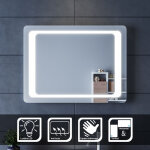 Sirhona miroir lumineux de salle de bain, miroir led mural avec capteur infrarouge, fonction anti - bu�e, ...