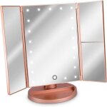 Miroir lumineux led 3 faces � poser, miroir maquillage triptyque pliable sur pied avec effet grossissant ...
