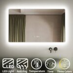 Sirhona miroir lumineux de salle de bain ? miroir led 100x60 cm avec trois lumi�res r�glables et affichage ...