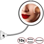 Miroir de maquillage led � grossissement 10x avec rotation � 360� et ventouse puissante id�al pour la ...