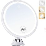 Miroir de maquillage � ventouse grossissant x10 avec 3 lumi�res led, rotation � 360�, miroir �clair� ...