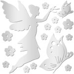 Miroirs muraux, 16 pi�ces d'autocollants muraux miroir volant ange f�e fleurs dispers�es acrylique bricolage ...