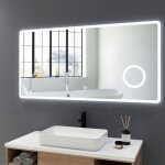 Miroir de salle de bain led 120x60cm avec �clairage miroir lumi�re cosm�tique 3x loupe miroirs, commutateur ...