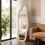 Miroir sur pied, 160x50cm, miroir mural, miroir pleine longueur, cadre en velours, verre tremp�, pour ...