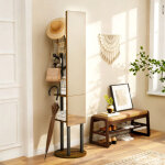Miroir sur pied rotatif 360� avec portemanteau, miroir plein pied 135x30 cm, structure acier et bois ...
