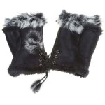 Mitaines hiver femme fille gants demi - doigts fausse fourrure epais moufles chaud poigne r�glable gants ...