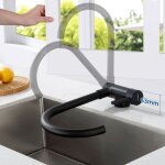 Mitigeur cuisine rabattable noir pivotant � 360�, robinet de cuisine avec poign�e pliable contre fen�tre, ...