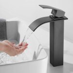 Mitigeur de lavabo haut robinet de lavabo cascade, robinet salle de bain avec eau froide & chaude disponible, ...