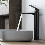 Mitigeur lavabo vasque � poser noir bec haut robinet salle de bain en laiton eau chaude et froide