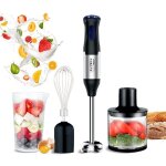 Mixeur plongeant 1000w [ robot multifonction 4en1 ] 5 vitesse r�glable + turbo, avec fouet, hachoir de ...