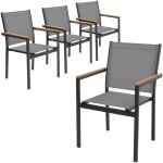 Ml - design lot de 4 chaises de jardin avec accoudoirs aspect bois, gris fonc�, structure en aluminium ...