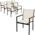Ml - design lot de 6 chaises de jardin avec accoudoirs aspect bois, beige, structure en aluminium anthracite, ...