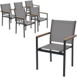 Ml - design lot de 6 chaises de jardin avec accoudoirs aspect bois, gris fonc�, structure en aluminium ...