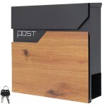 Ml - design bo�te aux lettres 37x37 cm anthracite / aspect bois, acier, bo�te postale avec compartiment ...