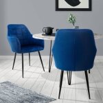 Ecd germany lot de 2 chaises de salle � manger - bleu fonc� - style r�tro - assise rembourr�e aspect ...