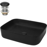 Luxebath - ml - design lavabo en cramique noir mat, 51x40, 5x13, 5 cm, vasque  poser carr, moderne, ...