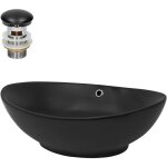 Ml - design - lavabo en c�ramique noir mat, 59x38x19 cm, vasque � poser ovale, moderne, cuvette avec ...
