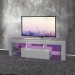 Ml design meuble tv avec clairage led pour tv - 130x49x45cm - blanc en bois avec tagre de rangement ...