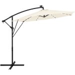 Ml - design parasol d�port� avec led solaire � 300 cm beige en aluminium � manivelle, protection uv50 ...