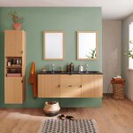 Mob - in - meuble double vasque 140cm chne studio suspendu + miroir carr + colonne