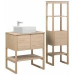 Mob - in - meuble de salle de bain chne 70 cm + colonne de rangement chne 145 cm atoll + vasque carre ...