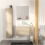 Meuble simple vasque 60cm avec vasque, miroir et colonne sorrento dcor chne