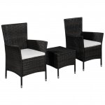 Mobilier de bistro 3 pcs rsine tresse noir