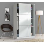 Mobimarket - armoire avec deux portes coulissantes et trois tagres, couleur blanc brillant, dimensions ...