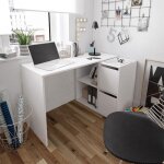 Mobimarket - bureau d'angle modulable smart avec rangement l120cm - blanc - blanc