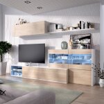 Mobimarket - ensemble meuble s�jour living avec vitrine led - d�cor chene et blanc - l 260 x p 41 x h ...