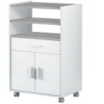 Meuble de cuisine micro - ondes blanc et ciment avec 1 tiroir et 2 portes, 92x59x40 cm