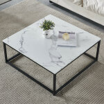 Meubles cosy - moderne table basse bout canap 80x80cm - plateau panneau bois marbre - mtal peint noir ...