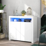 Modernluxe - buffet de rangement avec lumire led et 2 portes pour salon et salle  manger - blanc