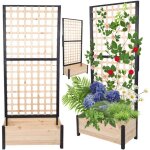 Modo24 jardini�re avec treillis pergola en pin, sur pieds, bac � fleurs 190x80x40 cm, jardin / balcon ...